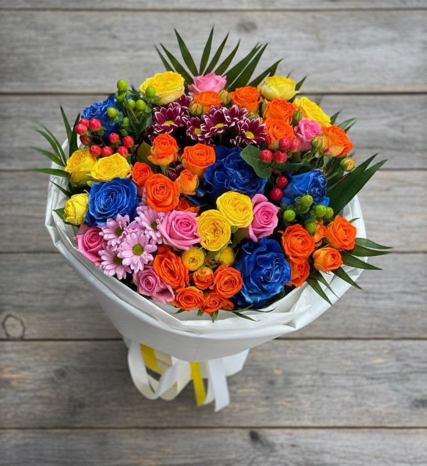 Букет цветов из: Розы и Хризантемы в Урожайном