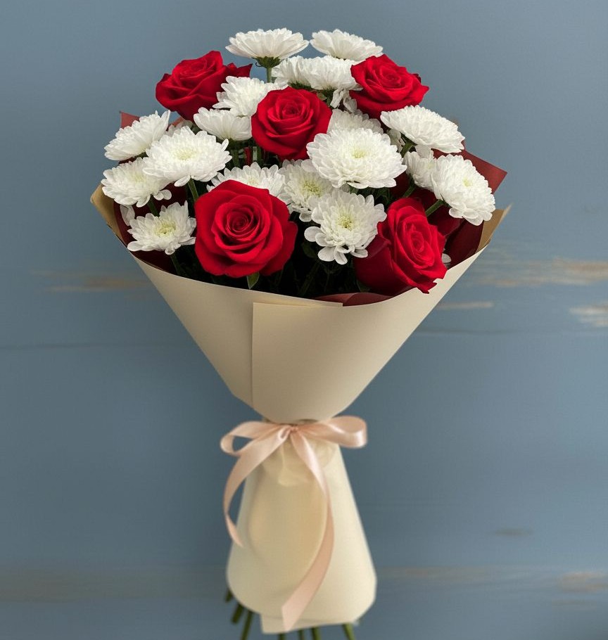 Букет цветов из: Розы и Хризантемы в Урожайном