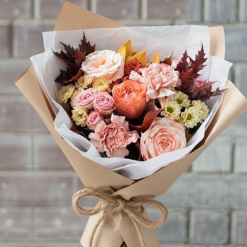 Букет цветов из: Гвоздики, Хризантемы и Розы в Урожайном