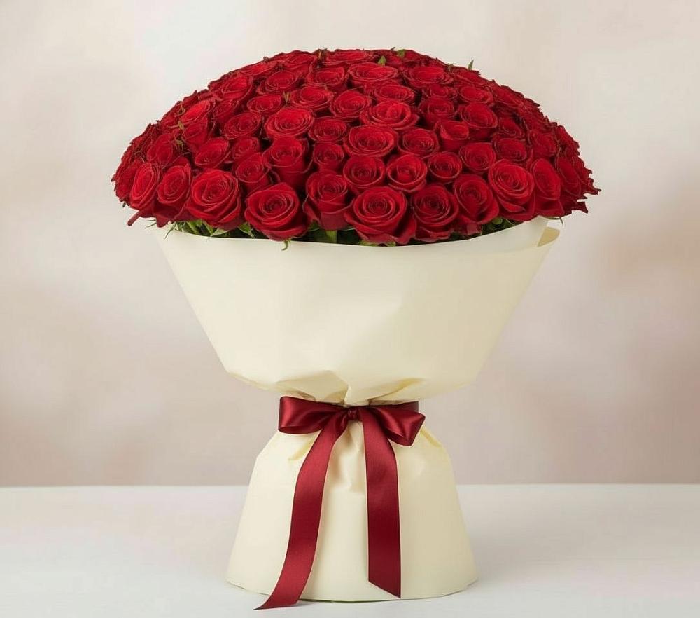 Букет 101 Красная роза Милано в Урожайном