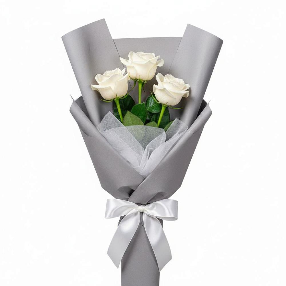 Букет 3 белые розы в Урожайном