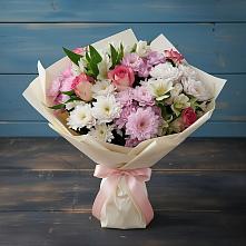 Букет цветов из:  Хризантемы, Альстромерии и Розы #REPLACE_PRED# Урожайном