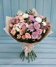 Букет цветов из:  Хризантемы, Розы и Альстромерии в Урожайном