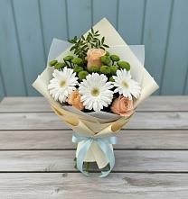 Букет цветов из:  Герберы, Розы и Хризантемы в Урожайном