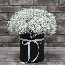 Цветочная композиция из Гипсофила в шляпной коробке в Урожайном